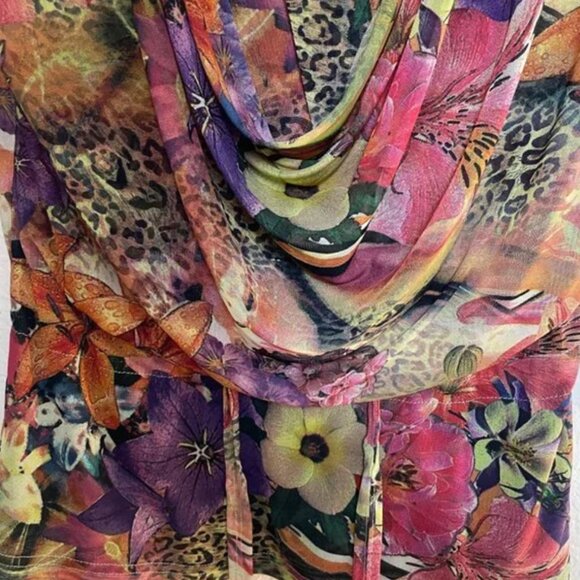 ⭐️ Cowl Neck Floral Drop Tie Hipster Hippie Glam Chic Party Elegant Blouse Top - Picture 3 of 5